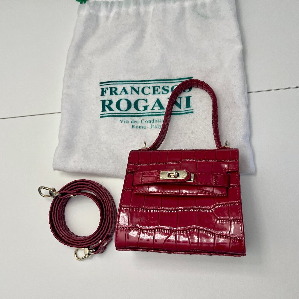 Francesco Rogani Mini Crocodile Print Leather Frame Shoulder Bag